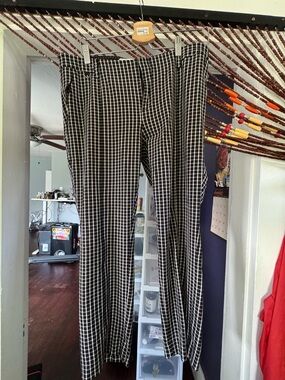 Anthropologie Essential Slim Womens 10 Black White Plaid Print Cropped Pants